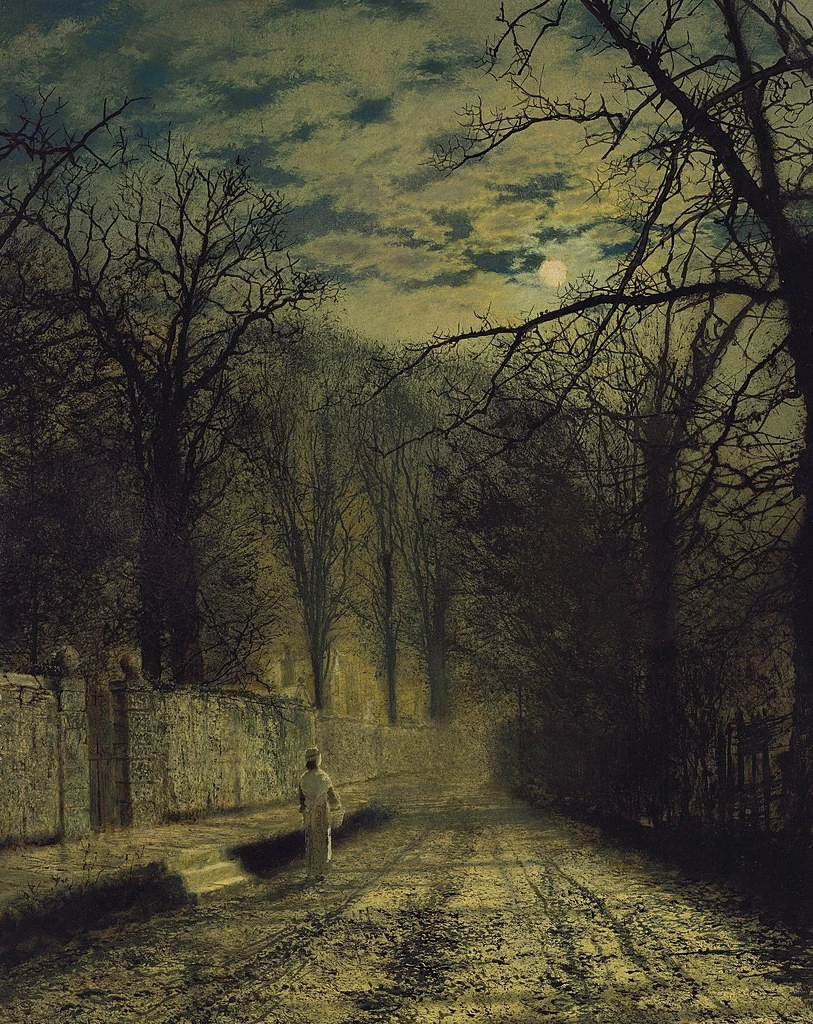 Una strada illuminata dalla luna